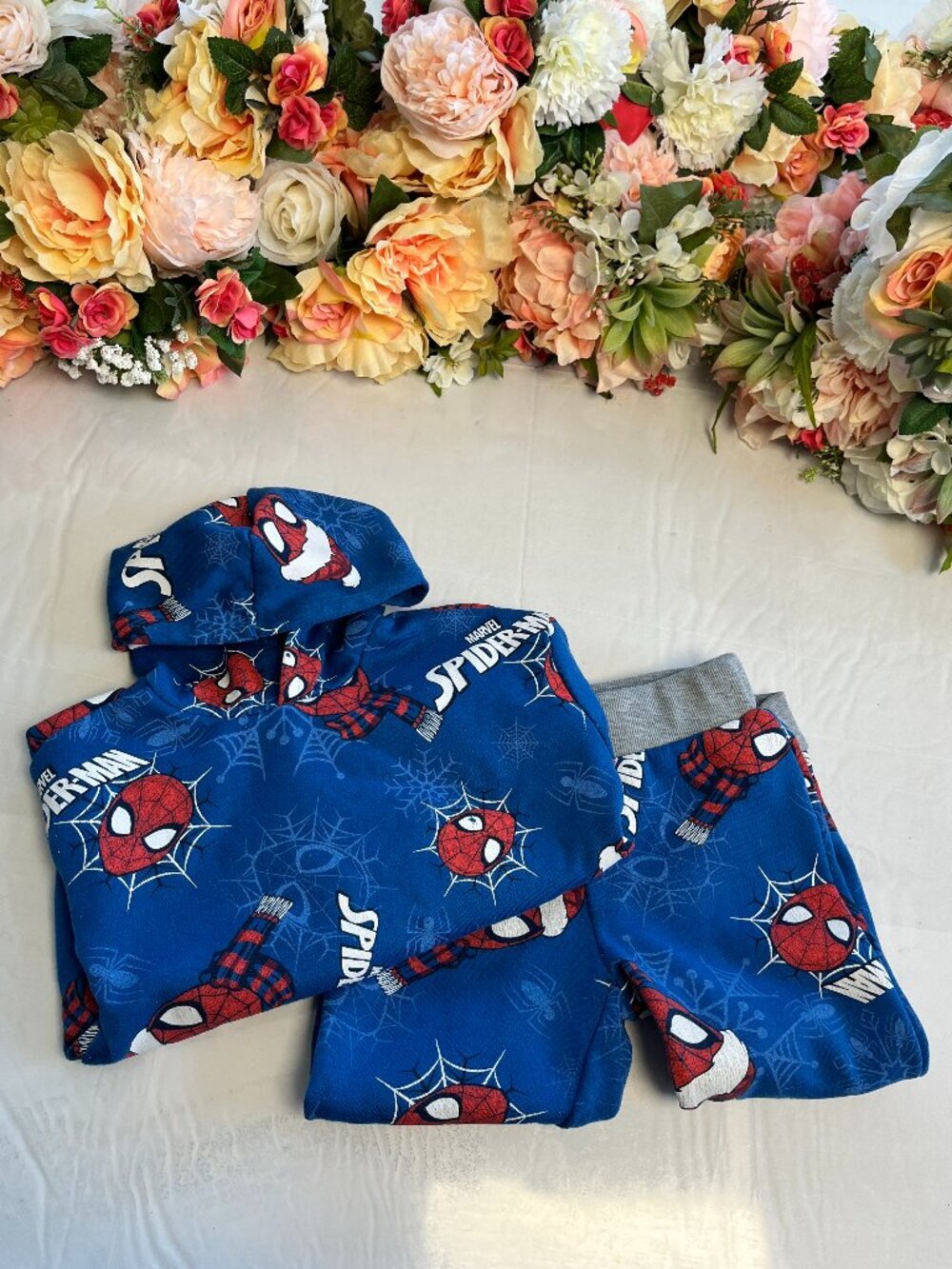 Marvel Spider-Man Christmas Hoodie Jogger Set Blue Gray Holiday Pajamas 3T